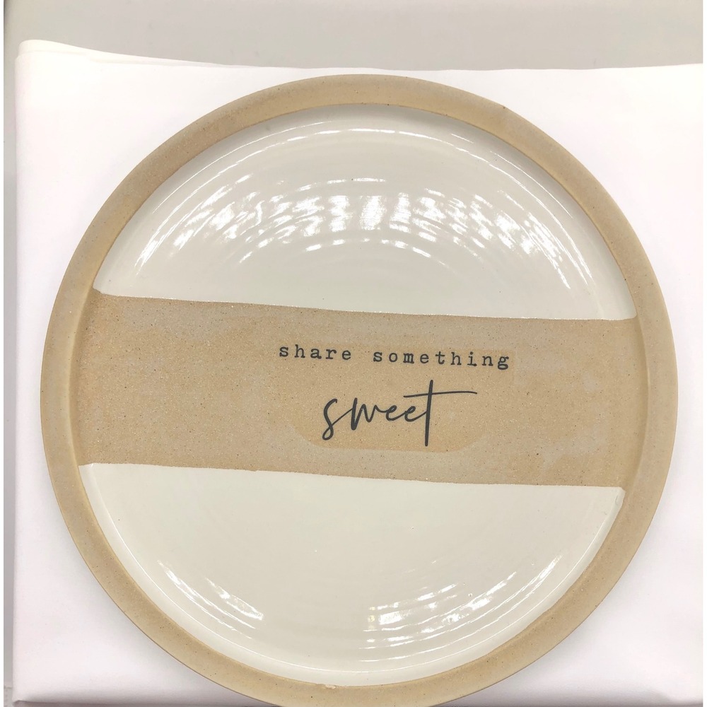 Mud Pie Share Something Sweet Stoneware Round Dessert Plate 40700455 White Tan